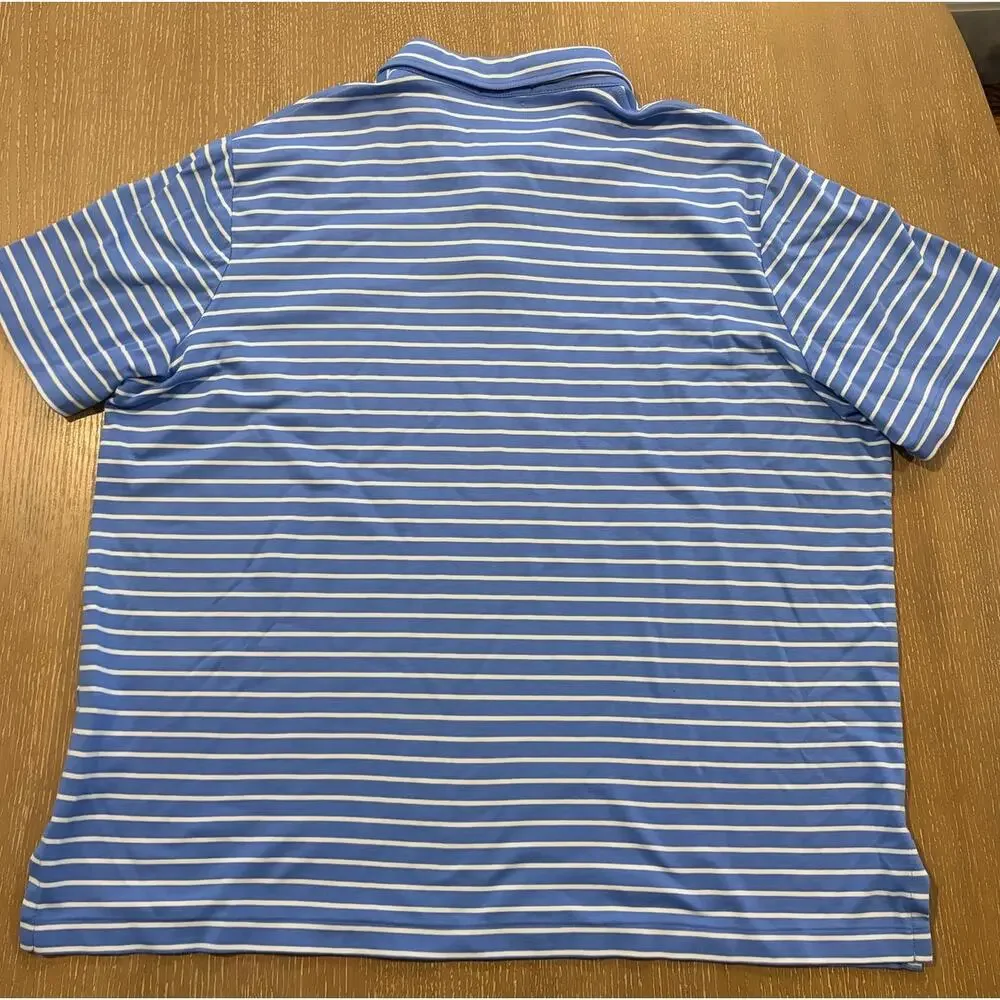Polo Ralph Lauren Shirt XXL Blue Stripe Pima Soft Touch Short‎ Sleeve Men Pony